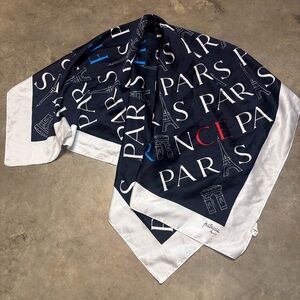 Patricia Paris Womens 34x34 Scarf Navy Blue Red Vintage Souvenir de Paris